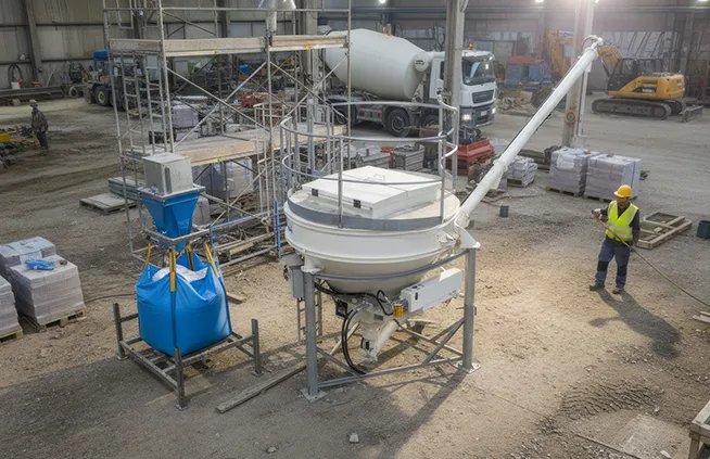 Big bag discharger for road construction site